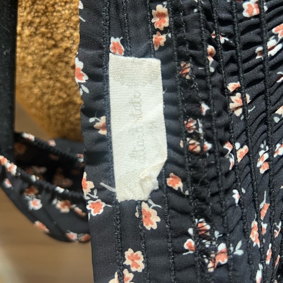 Altar’d State Black Floral Smocked Crop Top w/ Cinch Tie Front - Picture 3 of 3